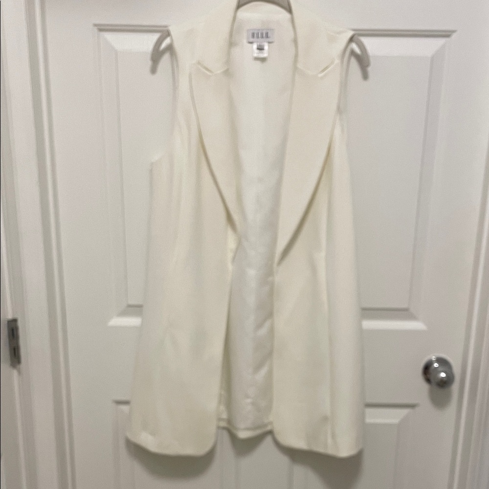 ELLE Sleeveless Blazer Long Medium White Lined Maxi Open Front Jacket Dress